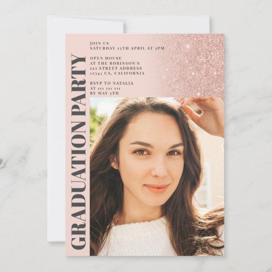 Invitation parties scintillant rose or rose arc 3 photos grad (Dos)