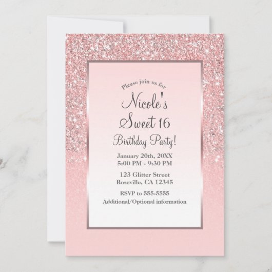 Invitation Parties scintillant rose or rose brillant doux 16  (Devant)