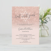 Invitation parties scintillant rose or rose brush chic bat mi (Debout devant)