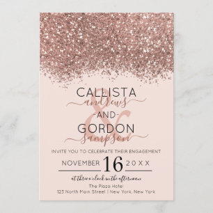 Invitation Parties scintillant Rose or rose Confetti Fiançai