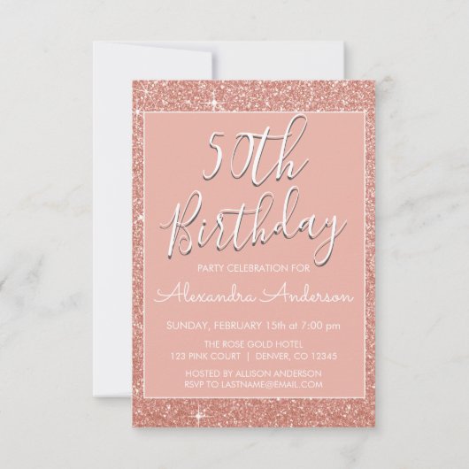 Invitation Parties scintillant rose or rose étincelle 50e ann (Dos)