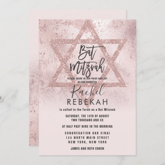 Invitation Parties scintillant rose or rose étoile de David B (Devant / Derrière)