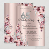 Invitation Parties scintillant  Rose or rose floral 65e anniv (Devant / Derrière)