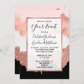 Invitation Parties scintillant rose or Rose moderne fille bro (Devant / Derrière)