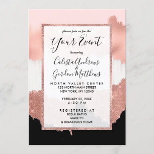 Invitation Parties scintillant rose or Rose moderne fille bro