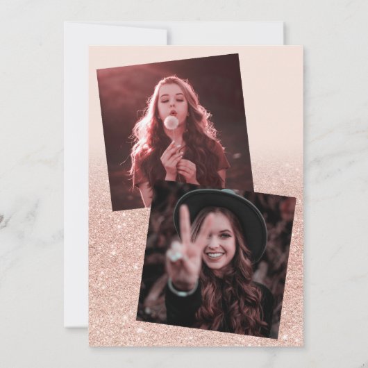 Invitation parties scintillant rose or rose ombre 3 photos gr (Dos)