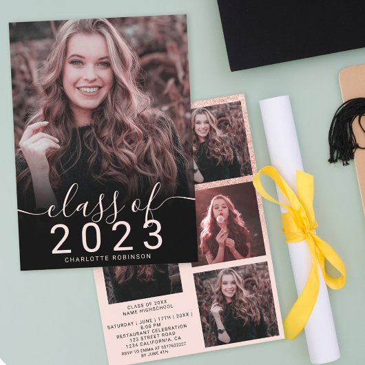 Invitation parties scintillant rose or rose ombre 5 photos gr