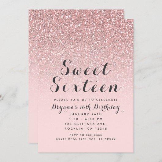 Invitation Parties scintillant rose or rose pâle  douce 16 Pa (Devant / Derrière)