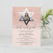Invitation parties scintillant rose or rose pâle étoile bat m (Debout devant)