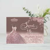 Invitation parties scintillant rose paillettes robe or rose (Debout devant)