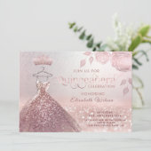 Invitation parties scintillant rose paillettes robe or rose Q (Debout devant)