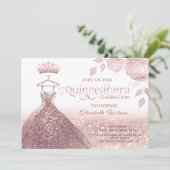 Invitation parties scintillant rose paillettes robe or rose Q (Debout devant)