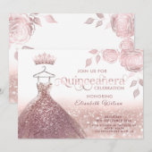 Invitation parties scintillant rose paillettes robe or rose Q (Devant / Derrière)