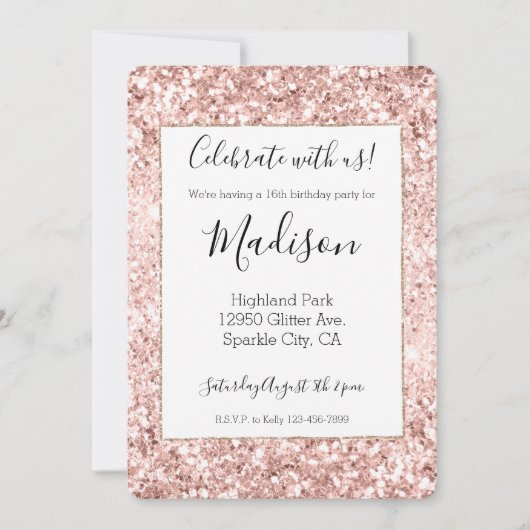 Invitation Parties scintillant rose pâle (Devant)