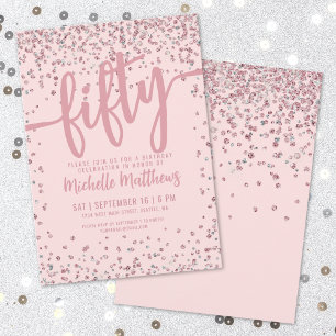 Invitation Parties scintillant rose pâle 50e anniversaire