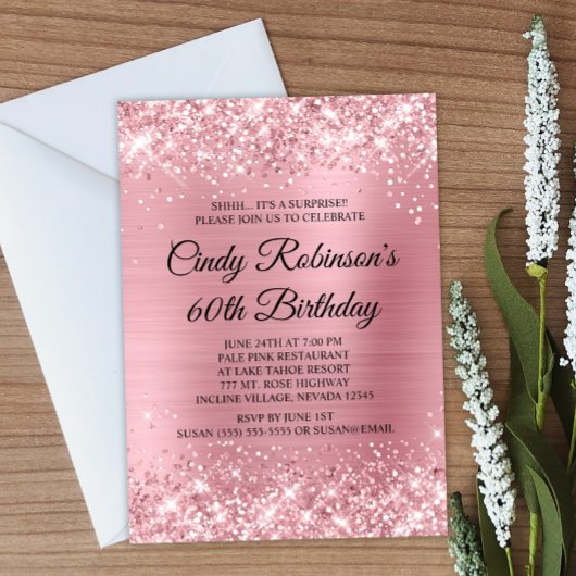 Invitation Parties scintillant rose pâle et huile 60e anniver