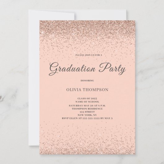 Invitation Parties scintillant rose pâle fête de graduation (Devant)