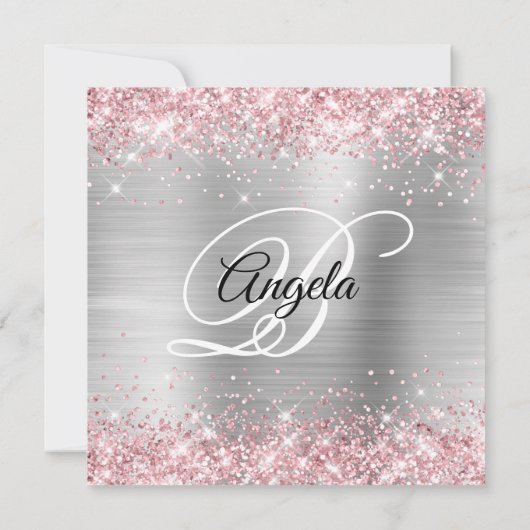 Invitation Parties scintillant rose pâle Monogramme à huile b (Dos)