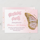 Invitation Parties scintillant rose papillon design Anniversa (Devant / Derrière)