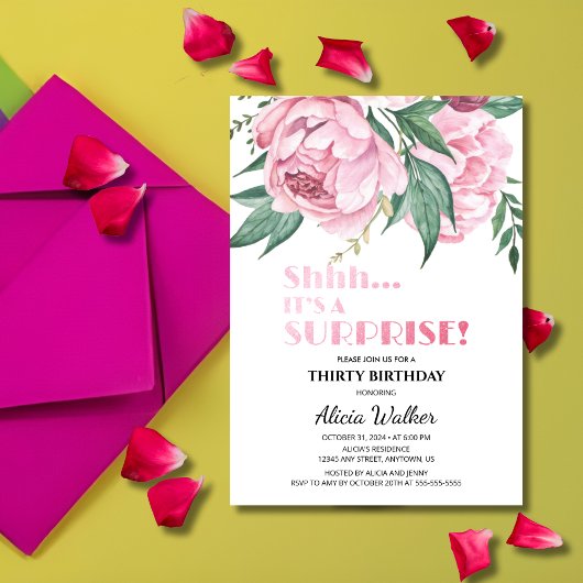 Invitation Parties scintillant rose Peony Floral Surprise Ann
