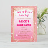 Invitation Parties scintillant rose poupée moderne Anniversai (Debout devant)