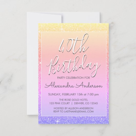 Invitation Parties scintillant rose pourpre étincelle 40e fêt (Dos)