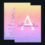 Invitation Parties scintillant rose pourpre étincelle Sweet s<br><div class="desc">Girly Pink,  Purple Gold et Orange Ombre Pastel Gold Sparkle Parties scintillant Sweet sixteen Monogramme Nom et Invitation initiale de fête d'anniversaire. Cette invitation est parfaite pour le Pastel Sparkle Parties scintillant Sweet 16 Anniversaire Fête qui cherche à célébrer en Or.</div>