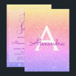 Invitation Parties scintillant rose pourpre étincelle Sweet s<br><div class="desc">Girly Pink,  Purple Gold et Orange Ombre Pastel Gold Sparkle Parties scintillant Sweet sixteen Monogramme Nom et Invitation initiale de fête d'anniversaire. Cette invitation est parfaite pour le Pastel Sparkle Parties scintillant Sweet 16 Anniversaire Fête qui cherche à célébrer en Or.</div>