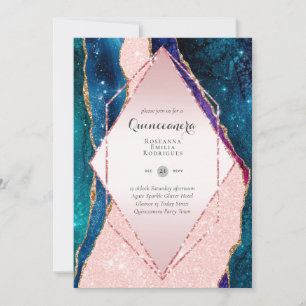Invitation Parties scintillant Rose QUINCEANERA - AGATE Rose 