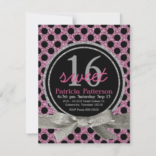 Invitation Parties scintillant rose Regarde Polka Dot Sweet 1 (Devant)