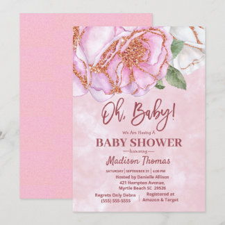 Invitation Parties scintillant rose Rose Baby shower filles
