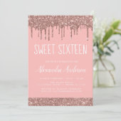 Invitation Parties scintillant rose rose dorée douce 16 Anniv (Debout devant)