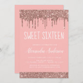 Invitation Parties scintillant rose rose dorée douce 16 Anniv (Devant / Derrière)