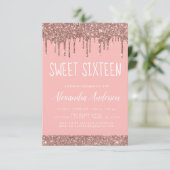 Invitation Parties scintillant rose rose dorée douce 16 Anniv (Debout devant)