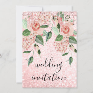 Invitation Parties scintillant Rose Rose Floral Mint Mariage