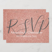 Invitation Parties scintillant Rose Rose Gold et Sparkle RSVP (Devant / Derrière)