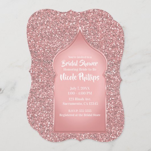 Invitation Parties scintillant rose Rose Gold Fête des mariée (Devant / Derrière)