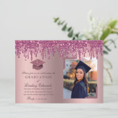 Invitation Parties scintillant Rose Rose Graduation Photo (Debout devant)