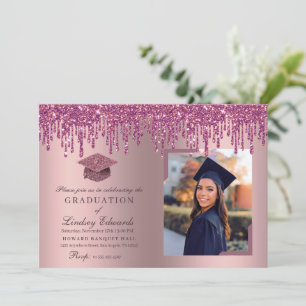 Invitation Parties scintillant Rose Rose Graduation Photo