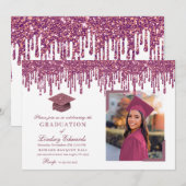 Invitation Parties scintillant  Rose Rose Graduation Photo (Devant / Derrière)