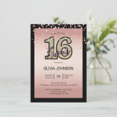 Invitation Parties scintillant rose Rose moderne Sweet sixtee (Debout devant)