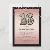 Invitation Parties scintillant rose Rose moderne Sweet sixtee (Devant)