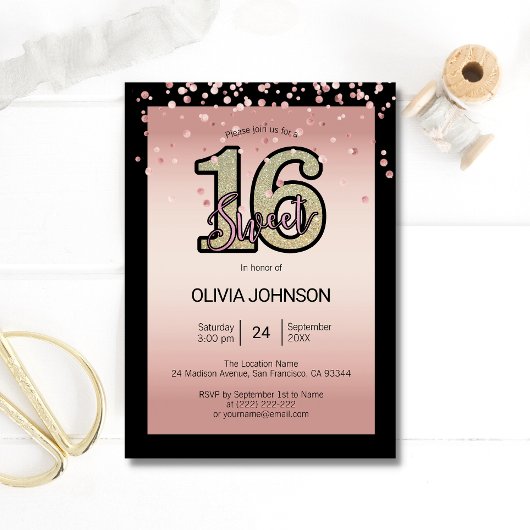 Invitation Parties scintillant rose Rose moderne Sweet sixtee
