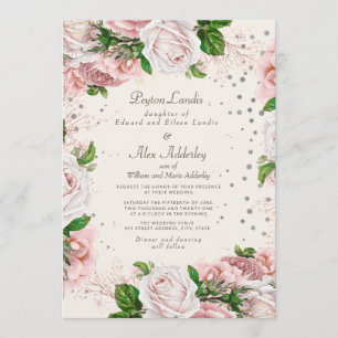 Invitation Parties scintillant Rose rose rose floral  Mariage
