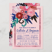 Invitation Parties scintillant rose rouge florale Acrylique (Devant / Derrière)