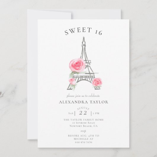 Invitation Parties scintillant Rose rustique Eiffel Paris Min (Devant)