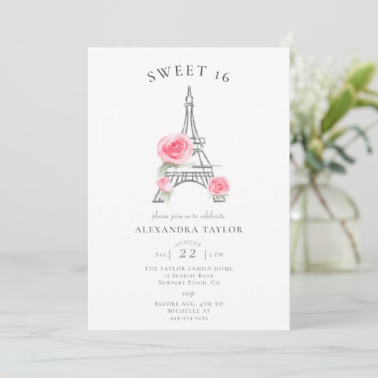 Invitation Parties scintillant Rose rustique Eiffel Paris Min (Debout devant)