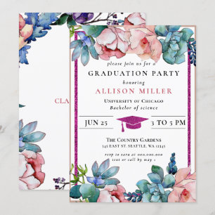 Invitation Parties scintillant rose rustique Floral Botanical