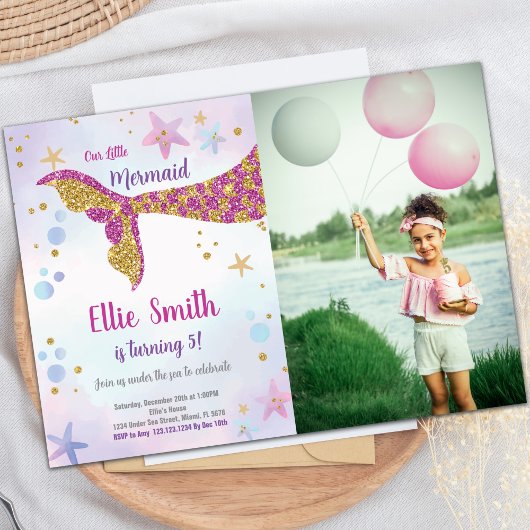 Invitation Parties scintillant rose Sirène Anniversaire Invit