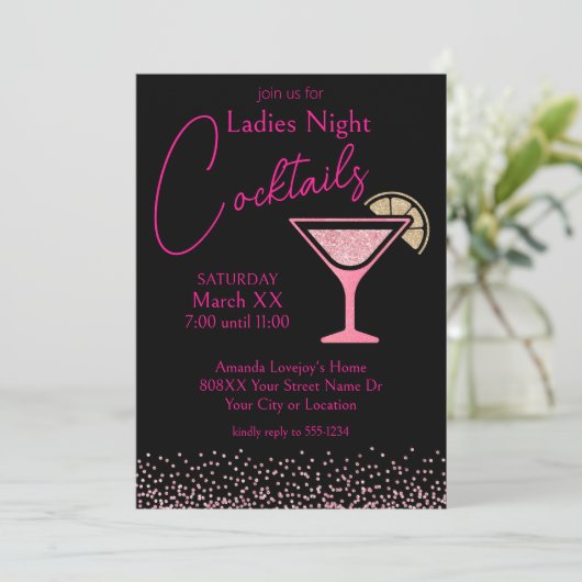 Invitation Parties scintillant rose sur Black Ladies Night Co (Debout devant)